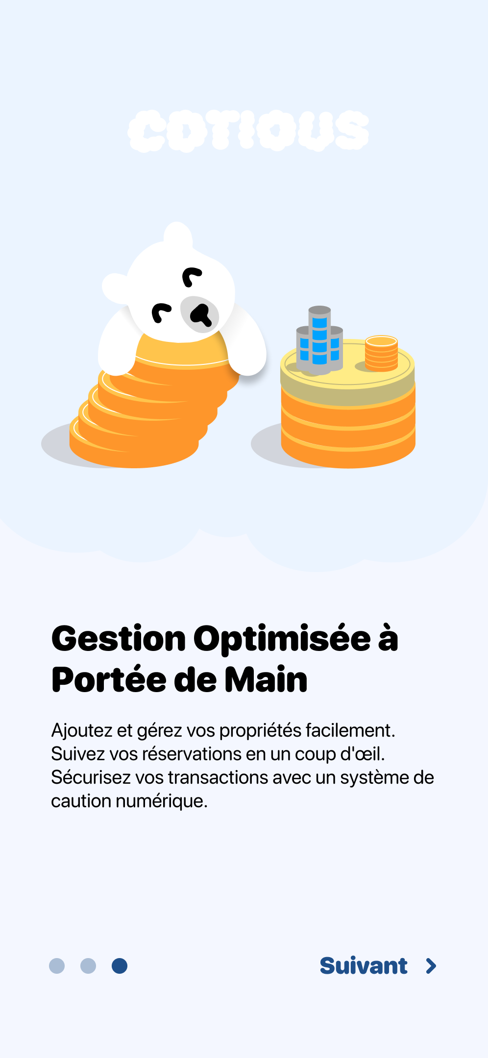 Maquettes de l'application de gestion des cautions