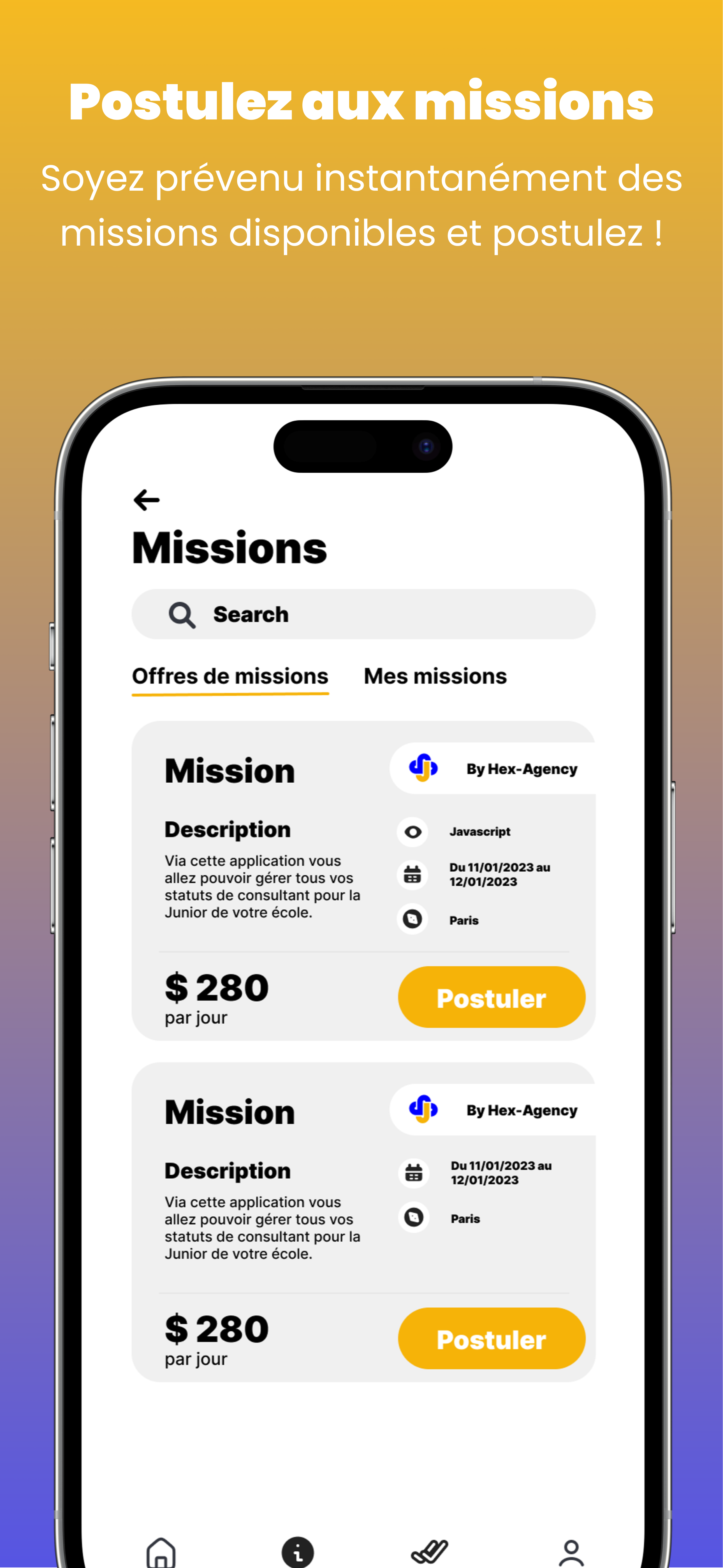 Capture d'écran - Postuler aux missions
